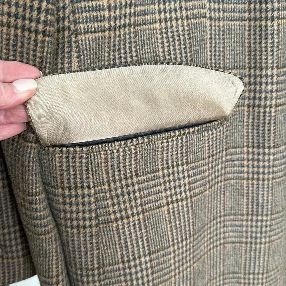 CRICKETEER Vintage Wool Camel Hair Blazer Sport Coat Brown Plaid Ivy Classic 46L